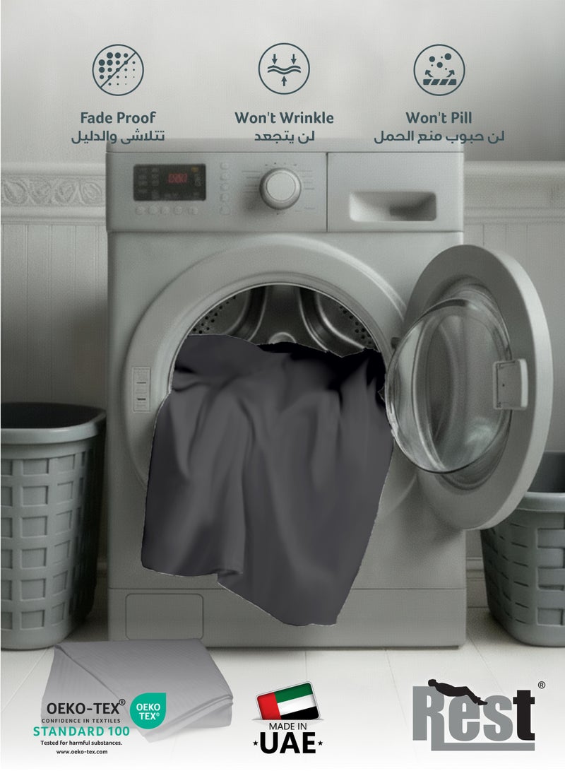 ريست REST Fitted Bedsheet 180x200+30cm Breathable Plush Silver Fabric with Deep Pockets Machine Washable for Optimal Protection - Image 5